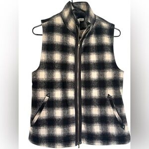 Laju Women's Black and White Plaid Wool Zip-Up Vest Sherpa Lining, Women’s Sz S